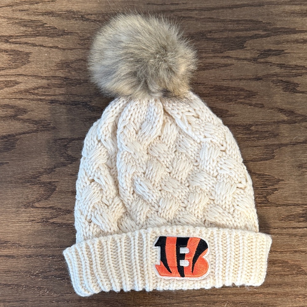 NFL Cream Cable Knit Beanie with Pom-Pom